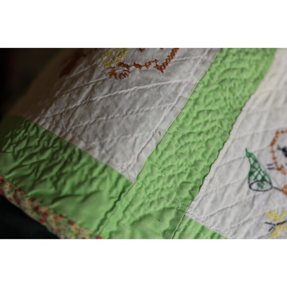 Vintage Peter Rabbit Cross Stitch Hand Embroidered Baby Quilt  Blanket 39X29 - Picture 15 of 15